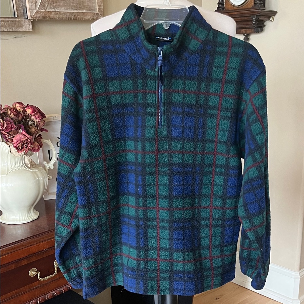 Plaid Quarter-Zip Fleece Pullover Boys 16/18 Fits Women XS Small